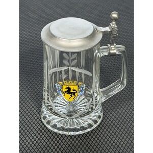 Vintage Glass Beer Stein Stuttgart Germany Coat of Arms Farrari Style